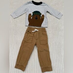 Gymboree Brown Bear Striped Top and Tan Pants Set size 18-24 Months
